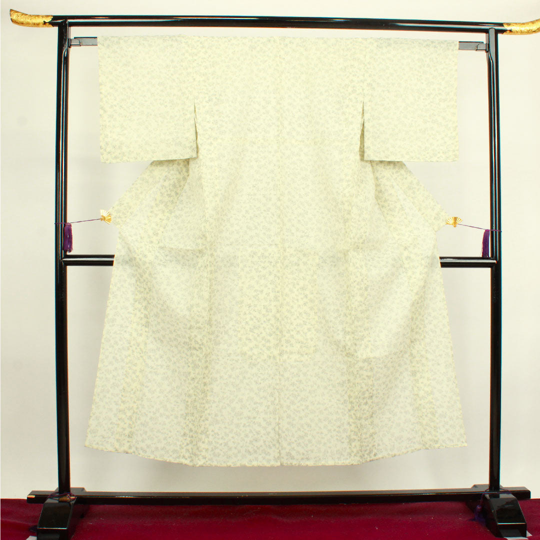 小千谷縮 身丈147cm 裄丈62cm 草花模様 麻 Sランク 夏物 クリーム系 1116002472115