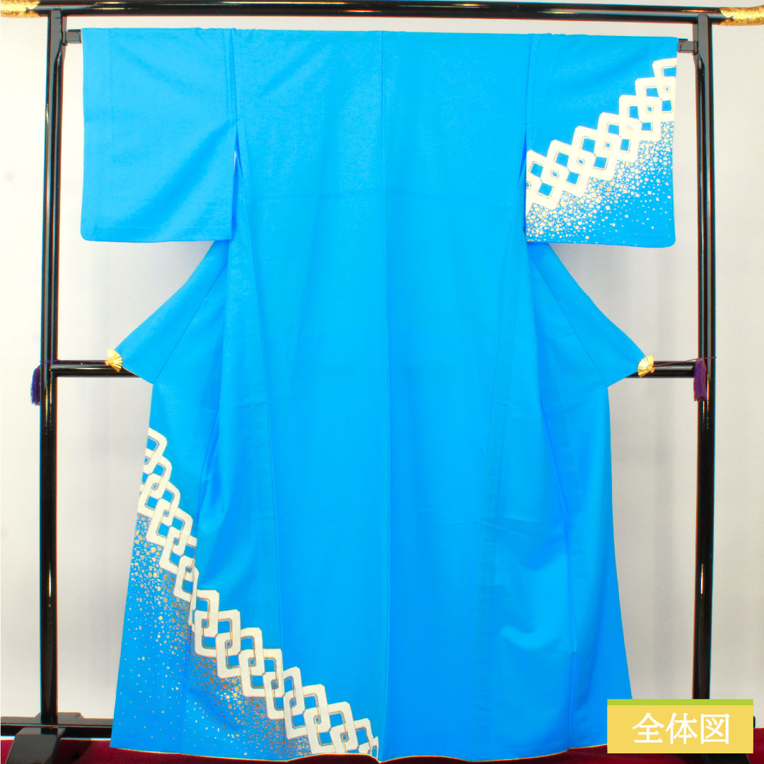 訪問着 ポリエステル 胴抜き 身丈163.5cm 裄丈67.5cm 天色(てんしょく) 洗える着物 𠮷原つなぎ 踊り衣装 付下げ Sランク 青系 1112004262417