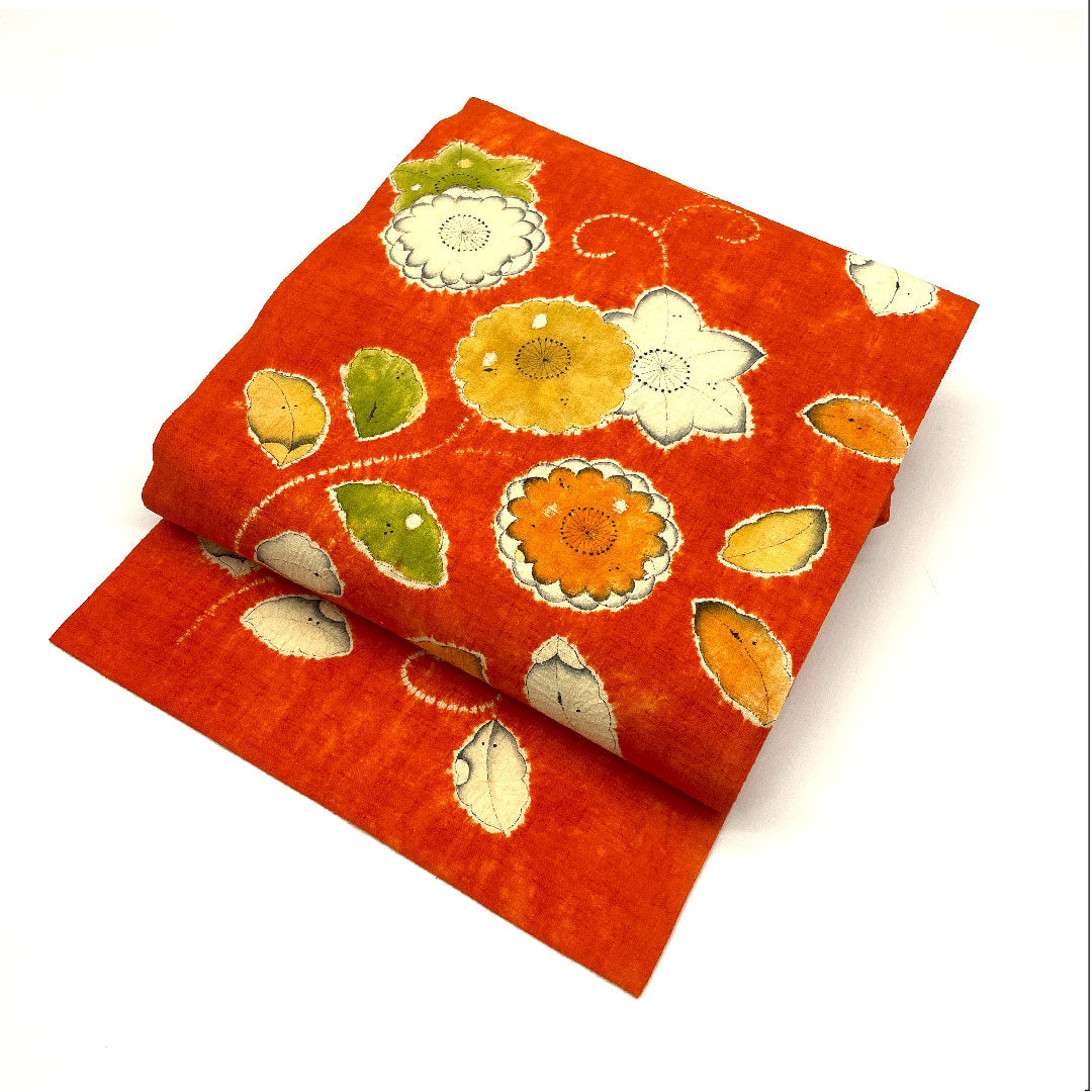 名古屋帯 辻ヶ花 染帯 帯丈352cm 正絹 Sランク 六通 カジュアル 朱系 1124001442316 名古屋仕立て