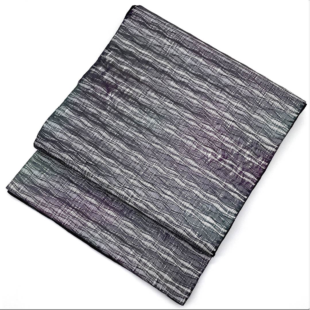 袋帯 深紫色(ふかきむらさきいろ) 夏帯 横段 帯丈442cm 正絹 Aランク 六通 カジュアル グラデーション系 1123007243399