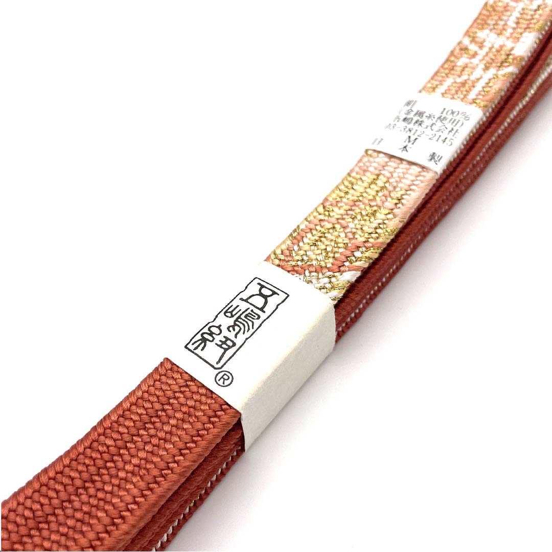 (New old stock) Obijime (belt tying) Pure silk quarter-length cord, red-colored (beni-to-iro), Goshima cord, Edo braid cord, metallic thread used, length approx. 162cm, width approx. 1.7cm, semi-formal, S rank, orange, 1135002392326