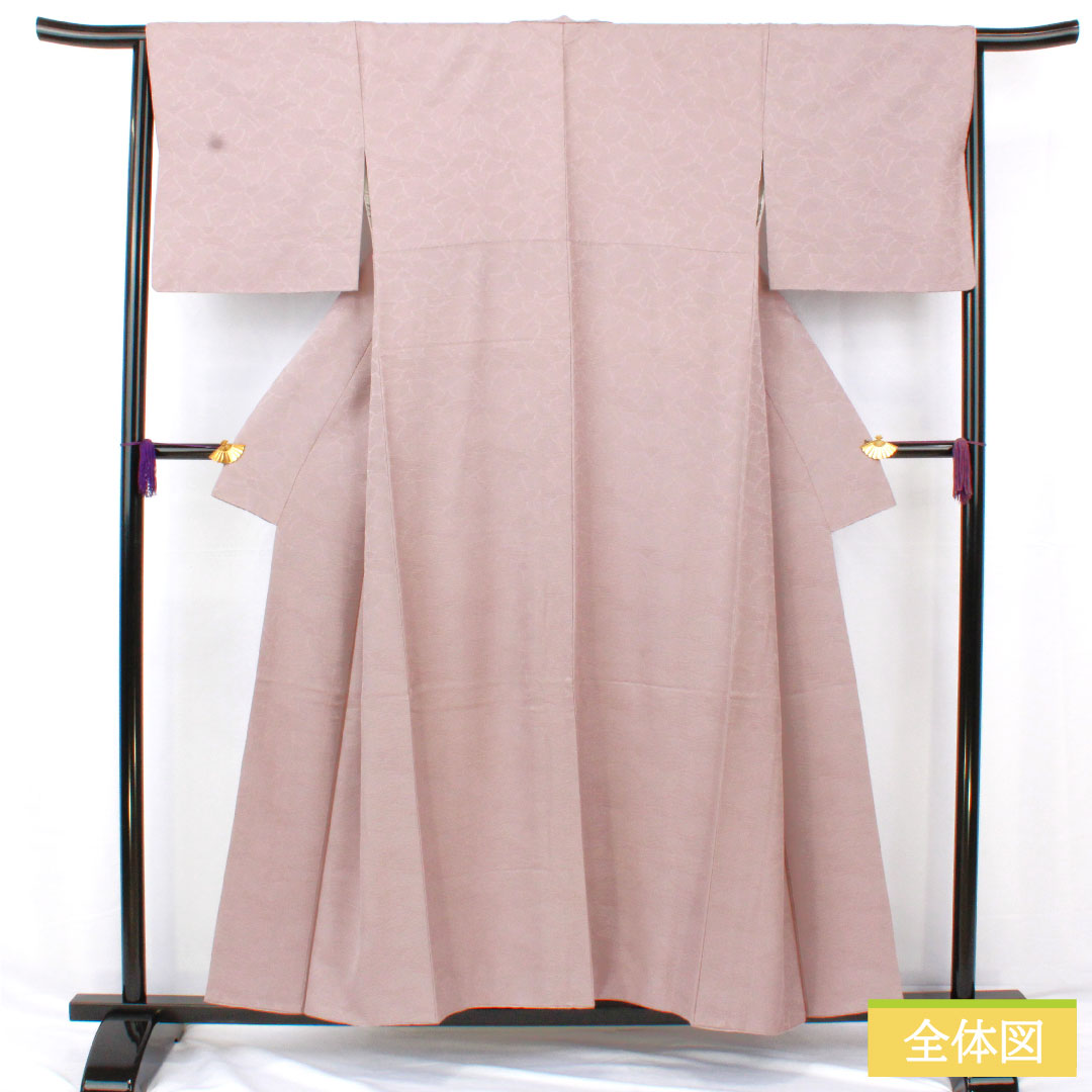 色無地 正絹 身丈154cm 裄丈66cm 桜鼠色(さくらねずいろ) 一つ紋 剣片喰 袷 Sランク 紫系 1114001842220