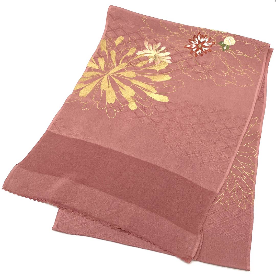 (新古品) 帯揚げ 正絹 フォーマル 薄紅梅色(うすこうばいいろ) 刺繍 花 新古品 長さ約162cm 幅約30cm Sランク ピンク系 1136000142913