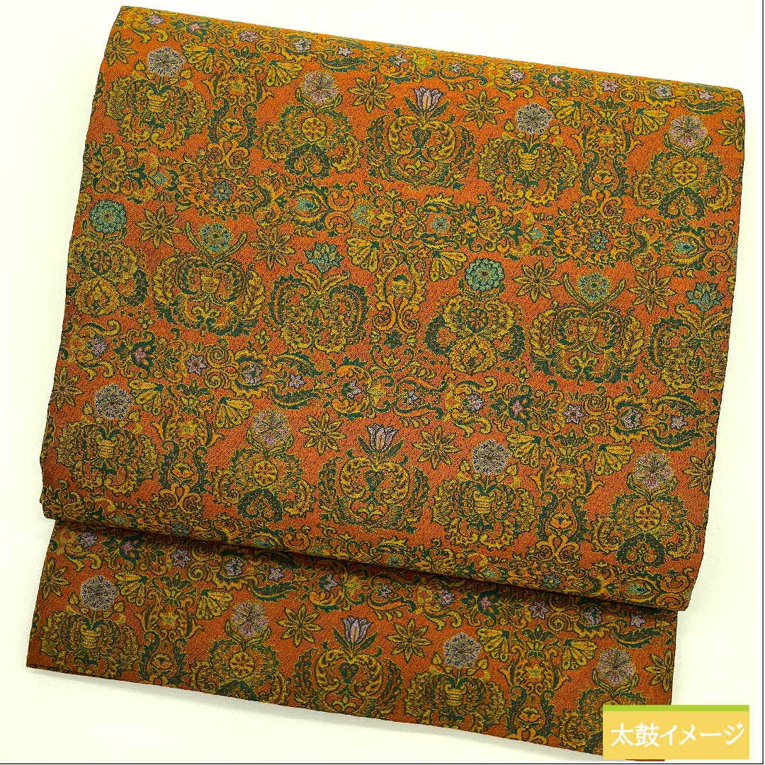 名古屋帯 樺色 正倉院模様 萬葉 帯丈360cm 正絹 Sランク 全通 カジュアル 茶系 1124005492314 開き仕立て