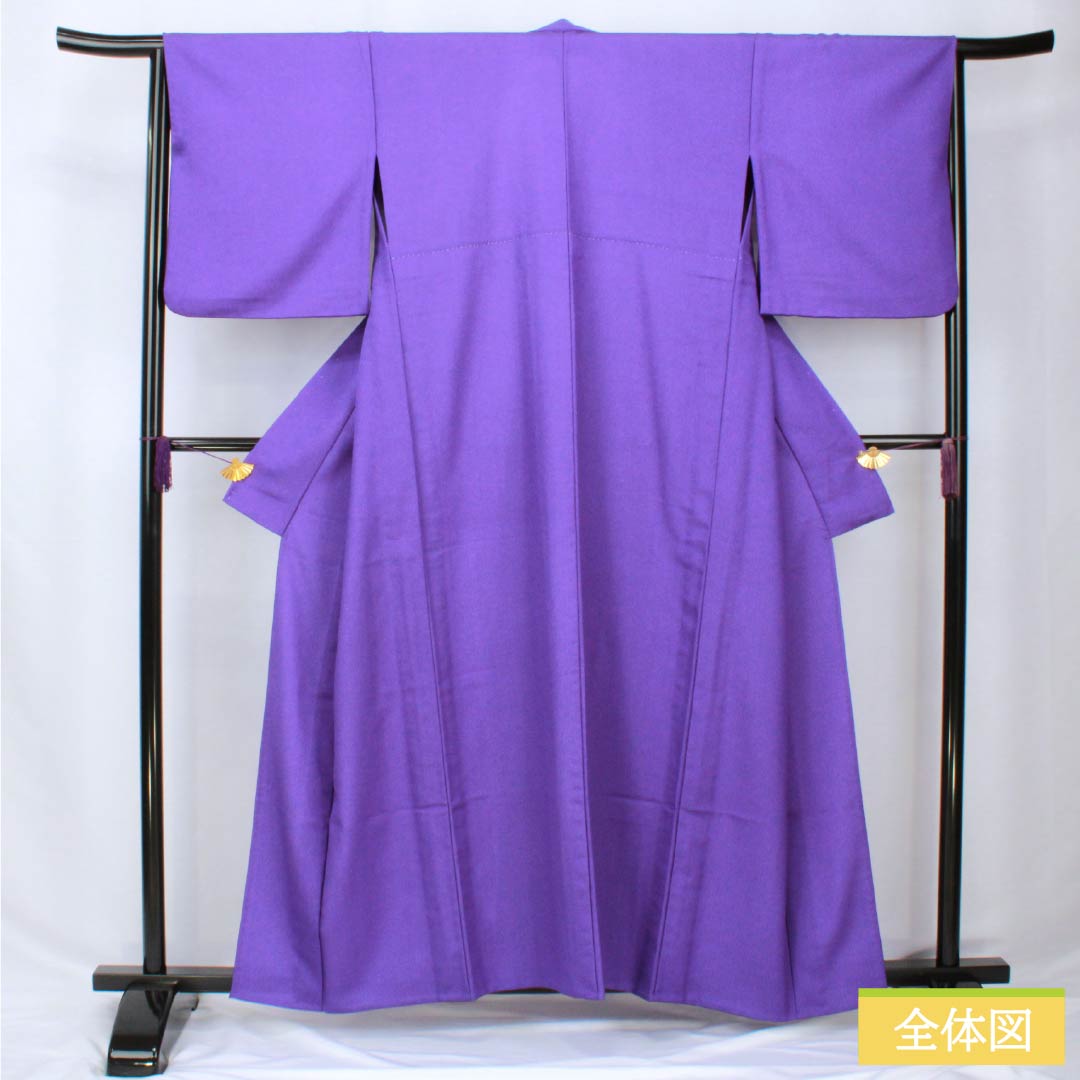 Solid-colored polyester kimono, length 158.5cm, sleeve length 65.5cm, violet (violet) color, brocade, saaya pattern, washable, single-layer, S rank, purple, product number 1114002182320