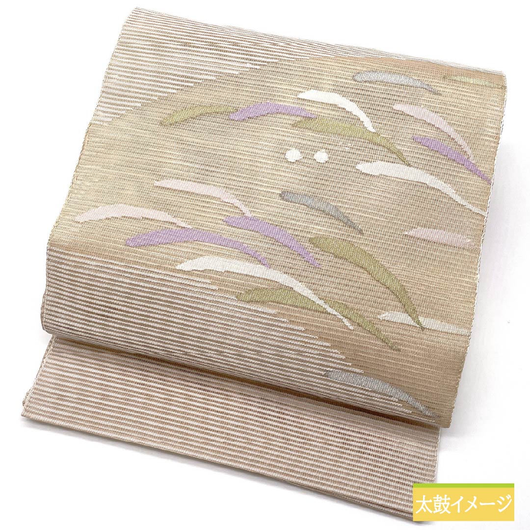 R61名古屋帯 松葉 夏帯 金糸 絽綴れ花柄 正絹 着物帯 仕立て上り美品 