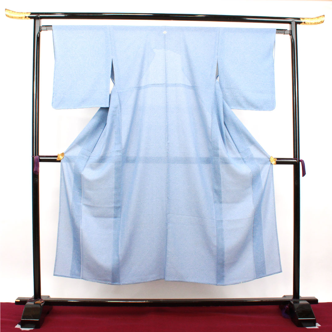 夏物 正絹 小紋 身丈149cm 裄丈63.5cm 勿忘草色(わすれなぐさいろ) 江戸小紋 鮫小紋 中陰花菱 絽 Aランク 青系 1132001593117