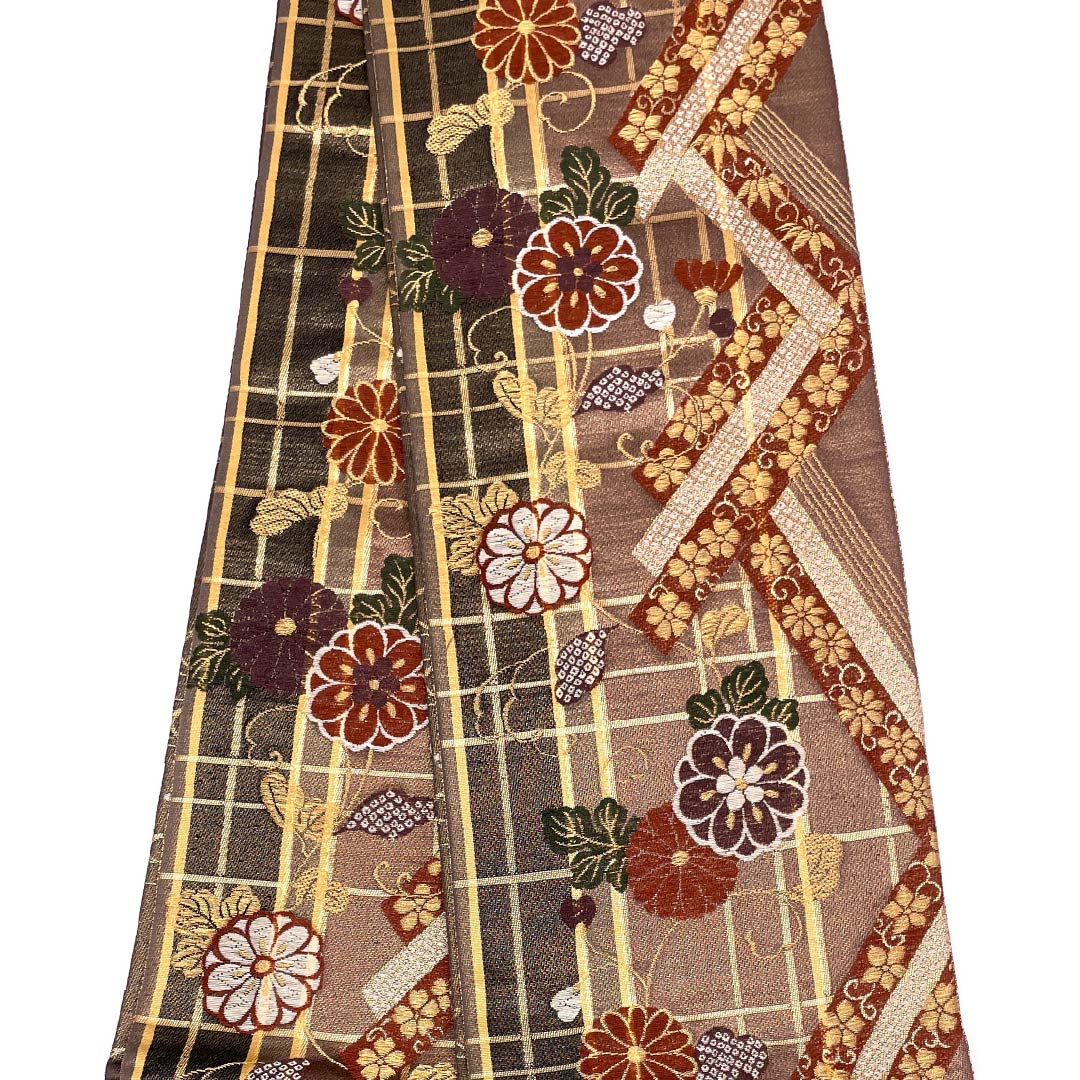 (未仕立)半幅帯 正絹 古典柄 花唐草 菊 帯丈438cm グラデーション系 Sランク 1125001792499