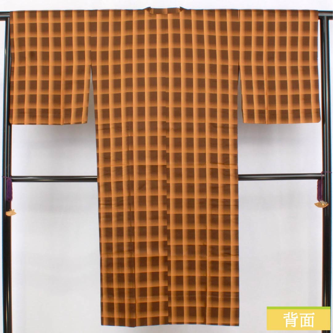 雨コート ポリエステル Sランク 身丈124cm 裄丈64cm 市松 収納ケース付き 袷 茶系 1117001272914