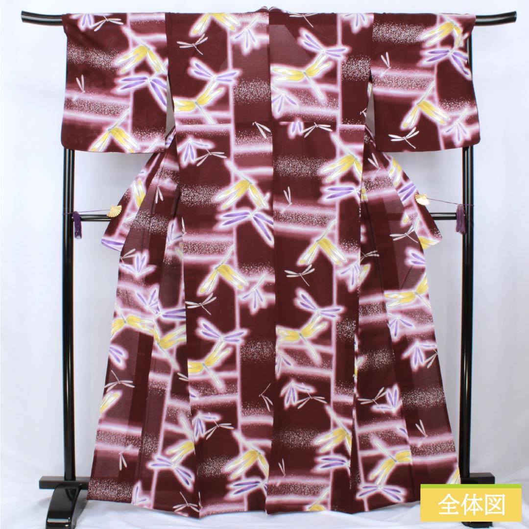 浴衣 木綿 身丈165cm 裄丈67.5cm Aランク 単衣 紫系 桑の実色(くわのみいろ) トンボ 山本寛斎 Kansai 1118006293520