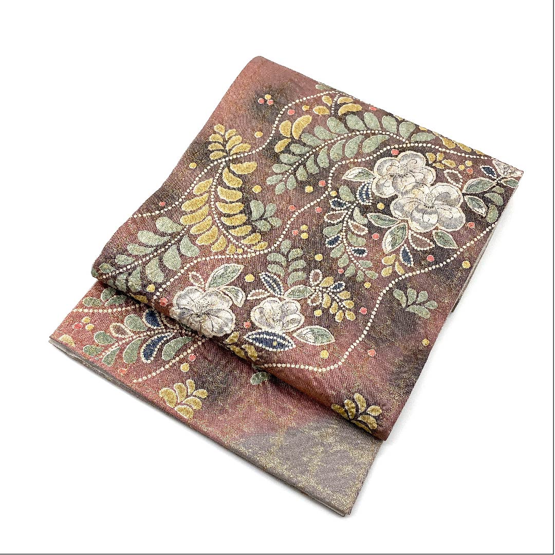 袋帯 錫色(すずいろ)辻ヶ花 ふくれ織 格子 帯丈452cm 正絹 Aランク ポイント柄 フォーマル グレー系 1123005593422