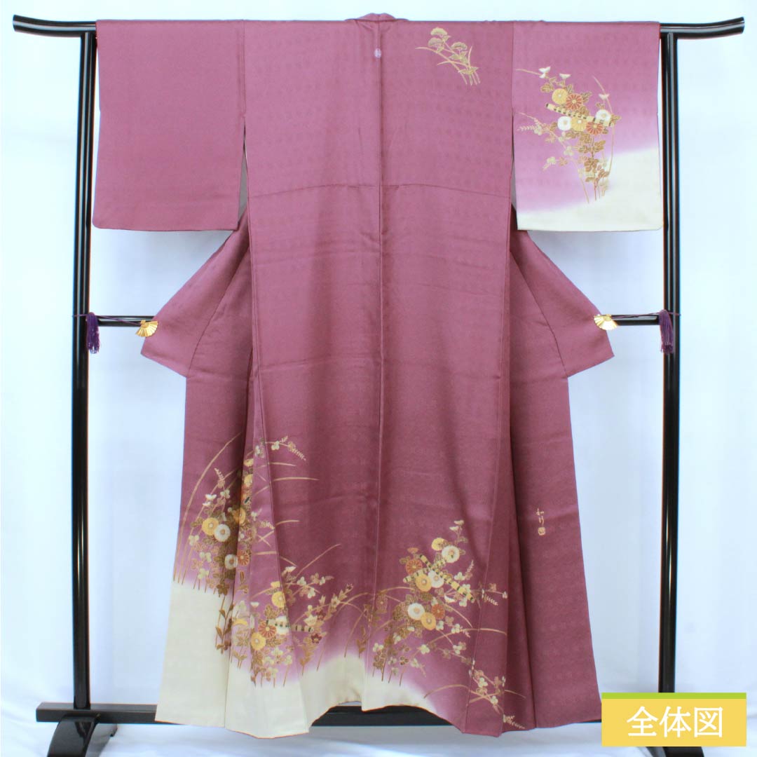 リサイクル着物】訪問着 正絹 Sランク 袷 身丈155.5cm 裄丈63cm 滅紅色 