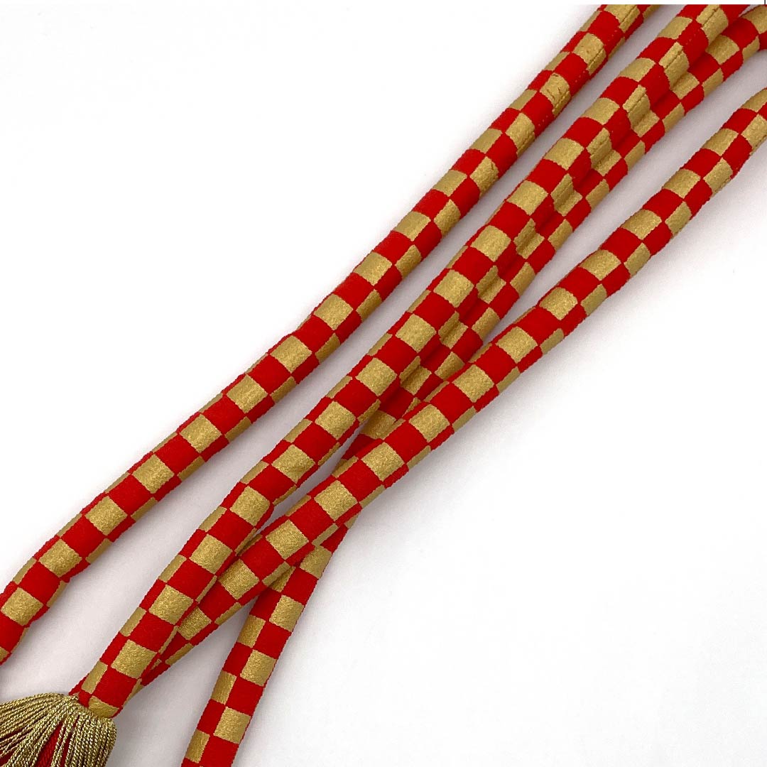 帯締め Sランク 赤紅色(あかべにいろ) 金色(きんいろ) 振袖用 丸ぐけ 長さ約175cm 幅約1.5cm フォーマル 赤系 1135004242412