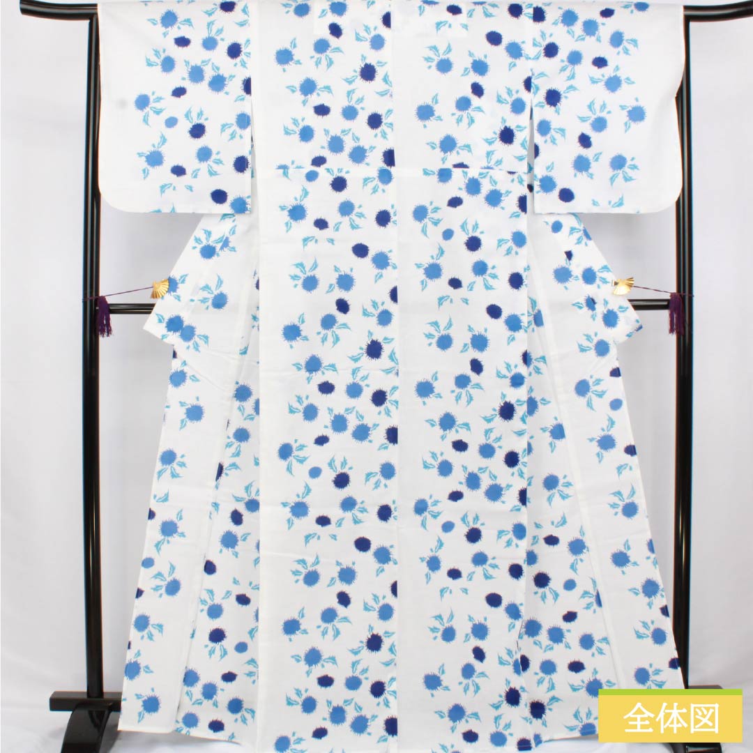Cotton Yukata, Length 166cm, Sleeve Length 64cm, S Rank, Single Layer, White, Thistle Pattern, 1118006742511