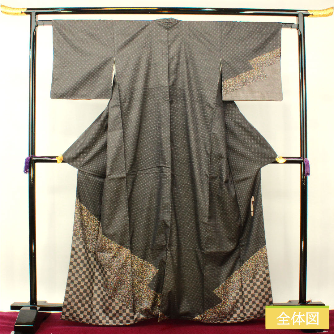 Homongi, pure silk, lined, length 164.5cm, sleeve length 63.5cm, Kyutaro Kawamura, Oshima Tsumugi, embroidery, Super Guard processing, S rank, gray, 1112004002422