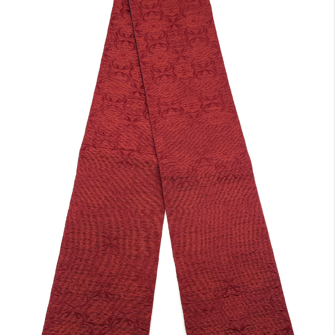 (新品)半幅帯 ポリエステル NEWランク 赤色 黒色 抽象花模様 リバーシブル 帯丈400cm 赤系 1125002431412