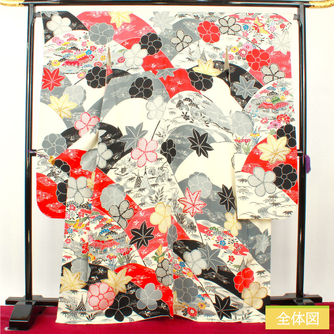 振袖 正絹 身丈167.5cm 裄丈69cm 袷 京紅型 吉祥文様 ハジック加工 Aランク 白系 1113002103511