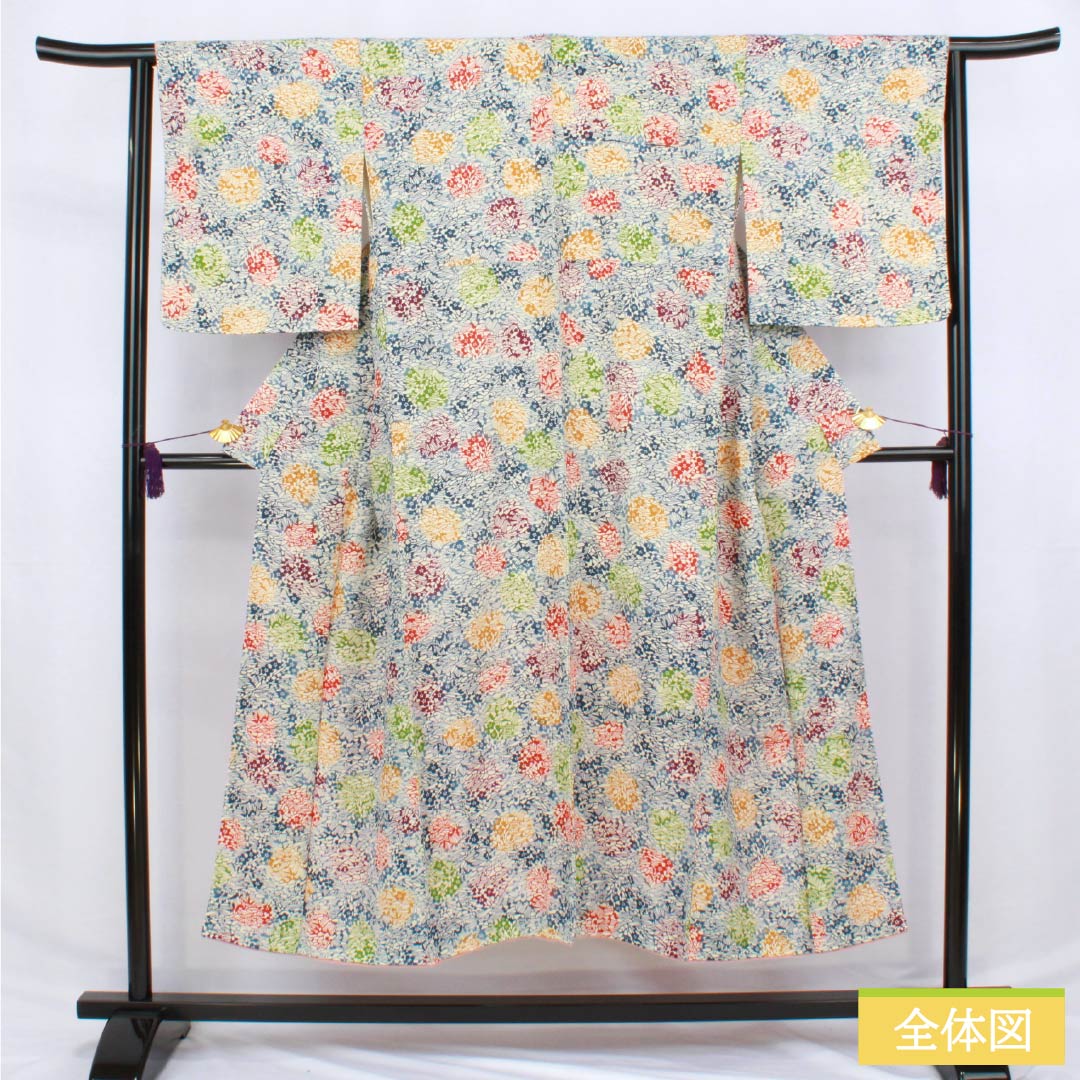 小紋 正絹 身丈147cm 裄丈64cm 袷 生成り色(きなりいろ) 型染 抽象模様 しつけ糸付き Aランク 白系 1115006123111