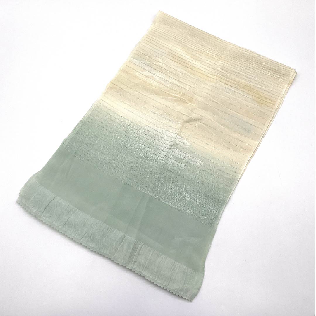 帯揚げ 正絹 セミフォーマル 鳥の子色(とりのこいろ) 白緑色(びゃくろくいろ) 絽 夏用 長さ約178cm 幅約28.5cm Sランク クリーム系 1136000672915
