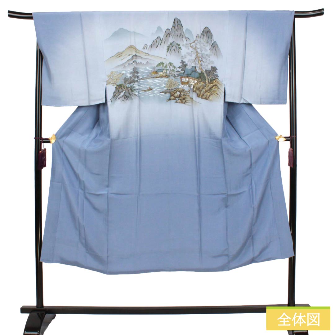 メンズ襦袢 正絹 Sランク 身丈139cm 裄丈69cm み空色(みそらいろ) 風景画 袷 青系 1140000912317