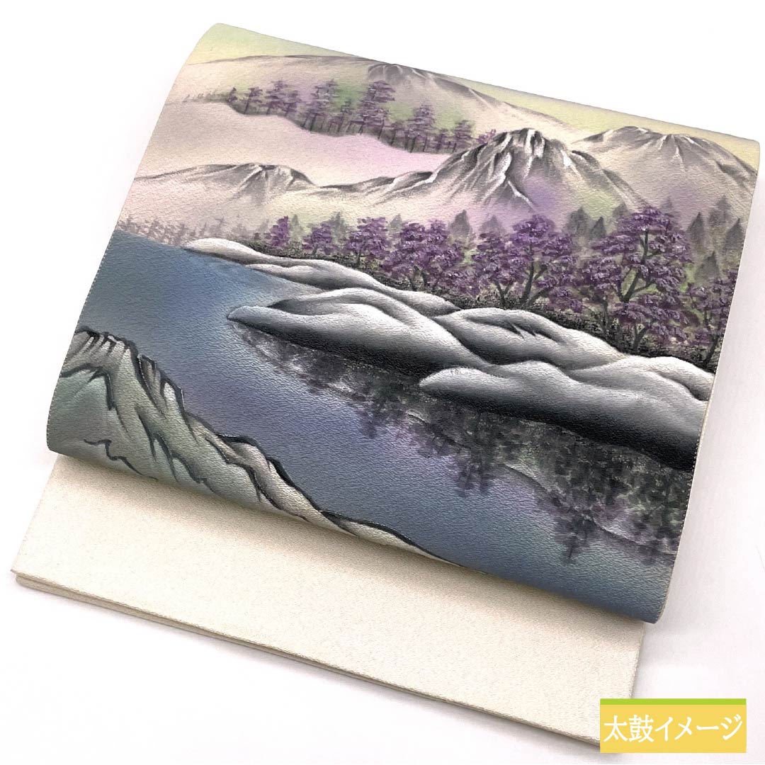 袋帯 正絹 胡粉色(ごふんいろ) 染め帯 風景模様 帯丈438cm Sランク ポイント柄 フォーマル 白系 1123014362311