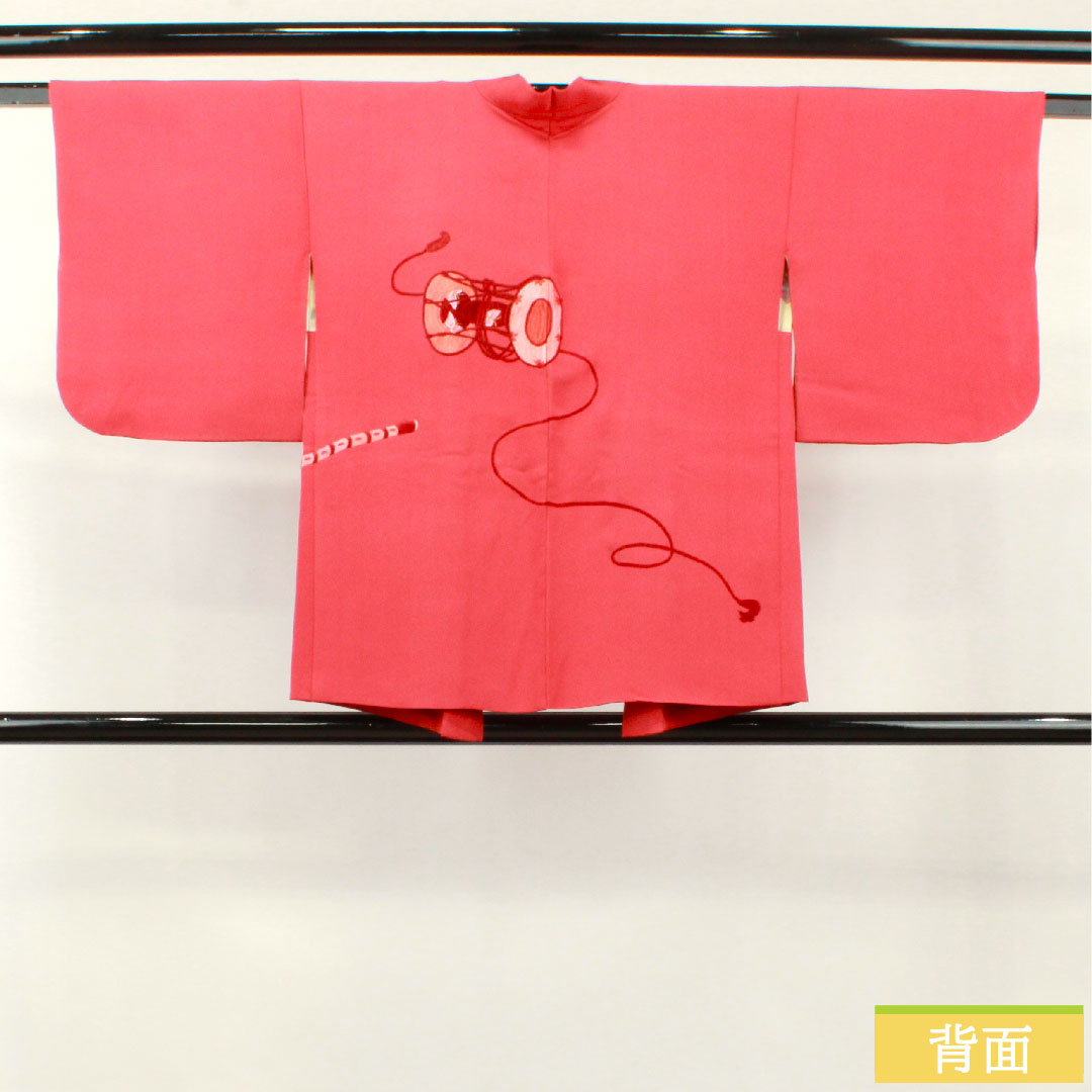 再生和服] 羽织，纯丝，长度74 厘米，袖长61 厘米，深红丝绸（桃色），刺绣，A 级，衬里，红色，1117000983912
