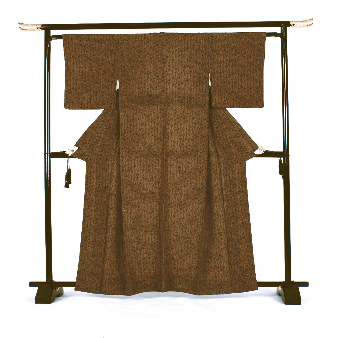 小紋 身丈162cm 裄丈63cm 袷 南部幸雄 籠目に野菜模様 正絹 Aランク 茶系 1115000603314