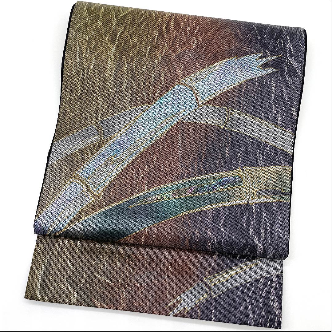 袋帯 黒色 竹模様 帯丈442cm 正絹 Sランク ポイント柄 セミフォーマル 黒系 1123009412310