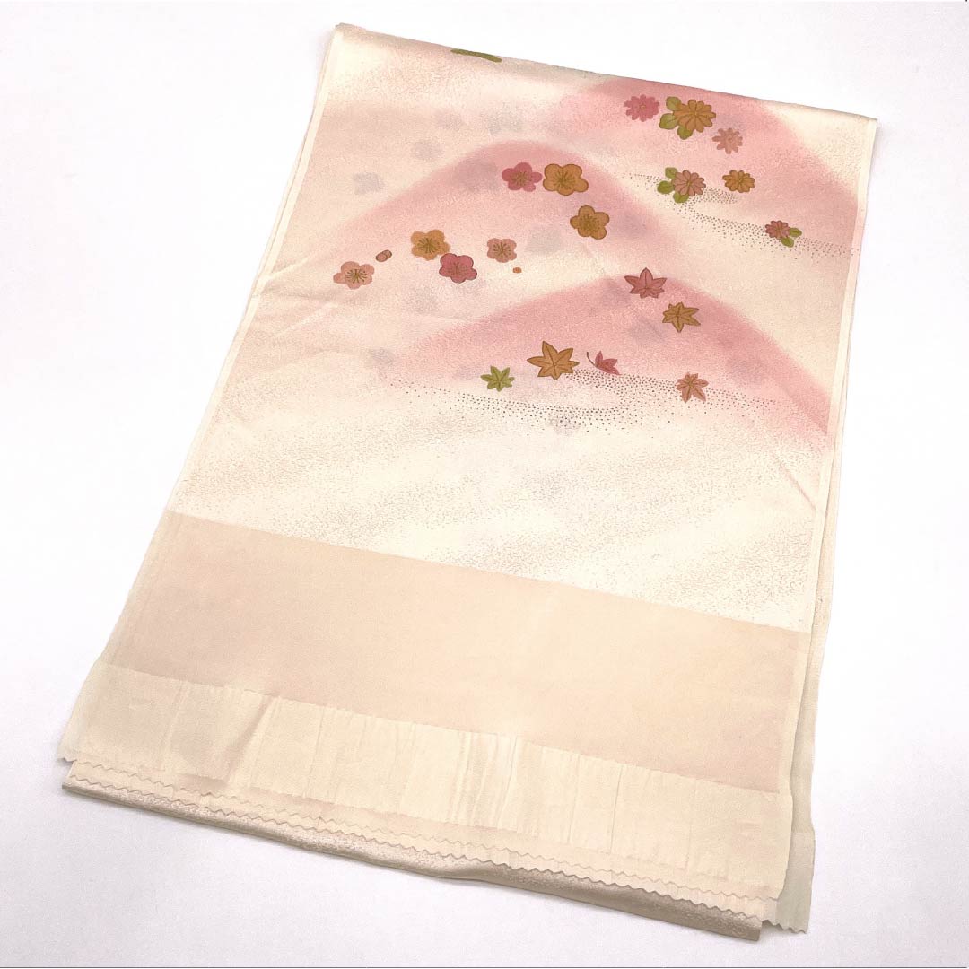 帯揚げ 正絹 Sランク セミフォーマル 翁茶色(おきなちゃいろ) 遠山 松竹梅 菊 長さ約174cm 幅約29cm ピンク系 1136002342913