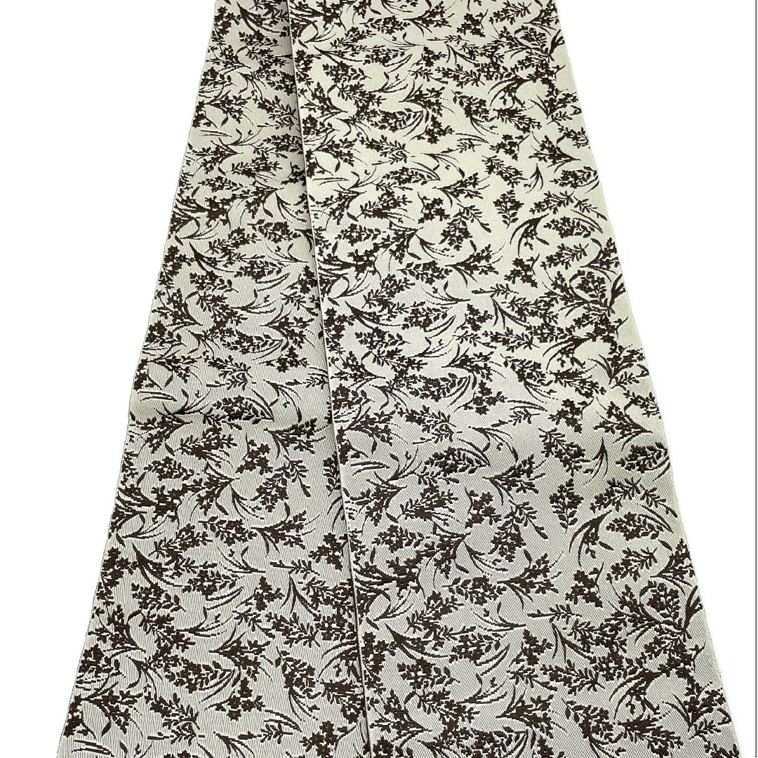 半幅帯 ポリエステル 帯丈396cm 蕎麦切色(そばきりいろ) 草花模様 鱗模様 茶系 NEWランク 1125001631314