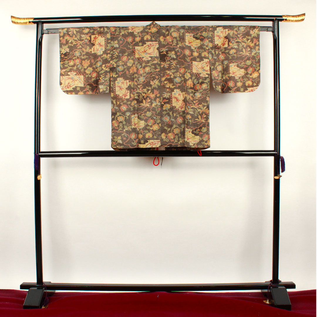 道中着 身丈71cm 裄丈62.5cm 墨色 型染 正絹 Sランク 袷 黒系 1117000542910
