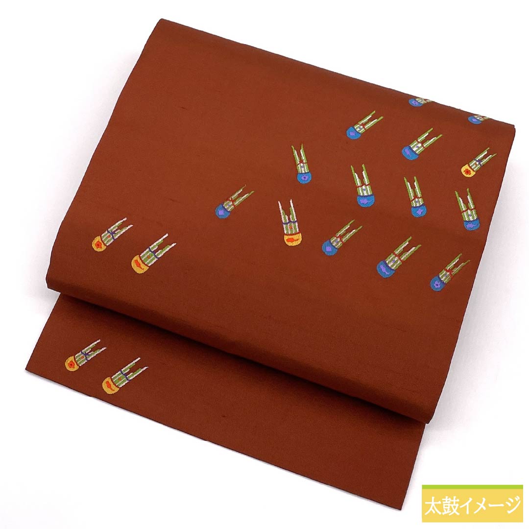 名古屋帯 正絹 Sランク 赤蘇芳色(あかすおういろ) 笙の笛 帯丈363cm ポイント柄 カジュアル 茶系 1124010742314 名古屋仕立て