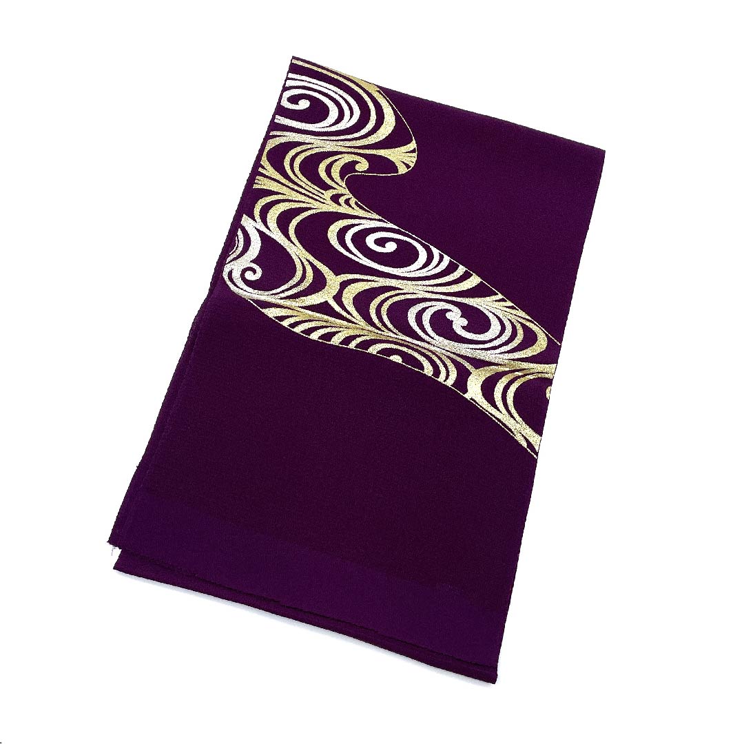 (新古品) 帯揚げ 正絹 フォーマル 壺菫色(つぼすみれいろ) 金銀箔 流水 渦 長さ約168cm 幅約28.5cm Sランク 紫系 1136000272920