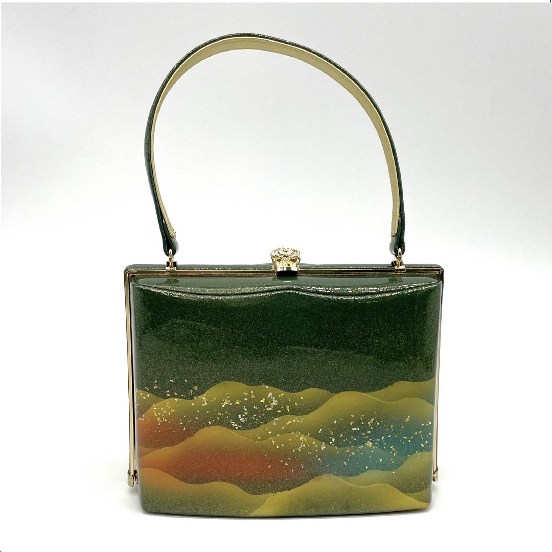 和装バック フォーマル 青漆色(せいしついろ) 遠山 幾何学模様 古典柄 緑系 Aランク 113900019319