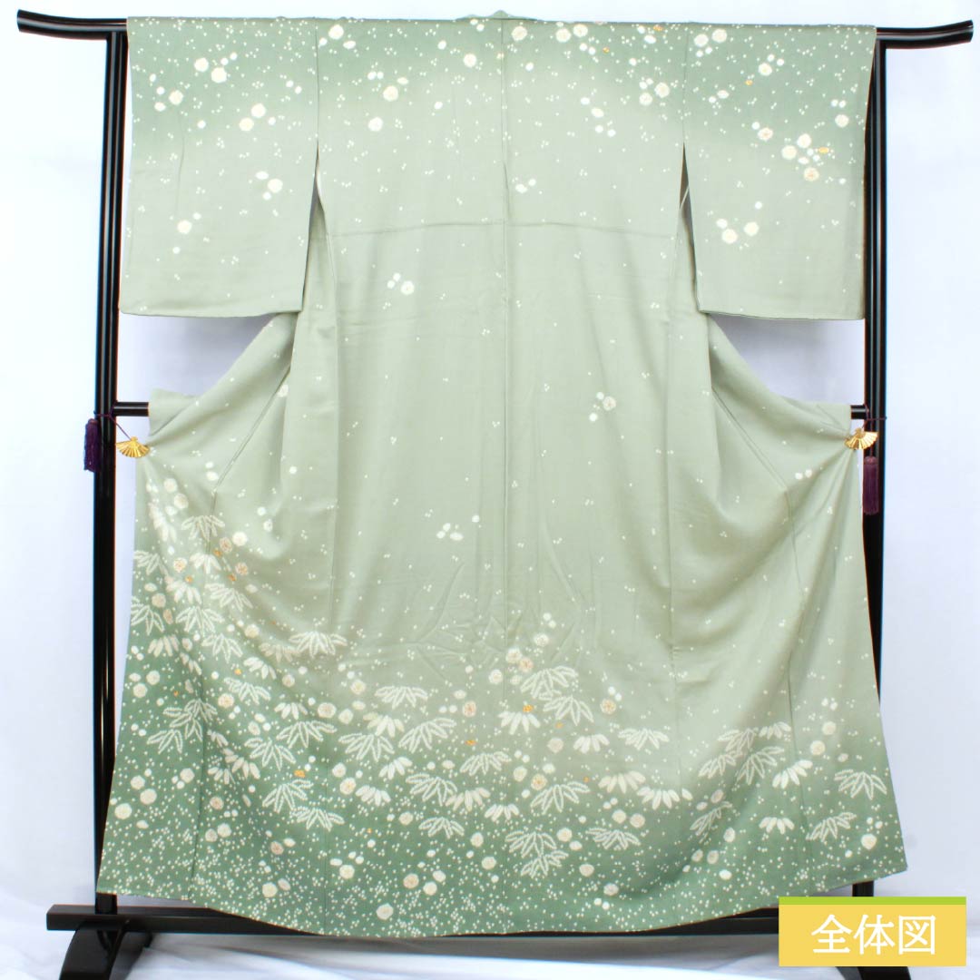 リサイクル着物】訪問着 正絹 Aランク 袷 身丈158.5cm 裄丈63cm 青磁色