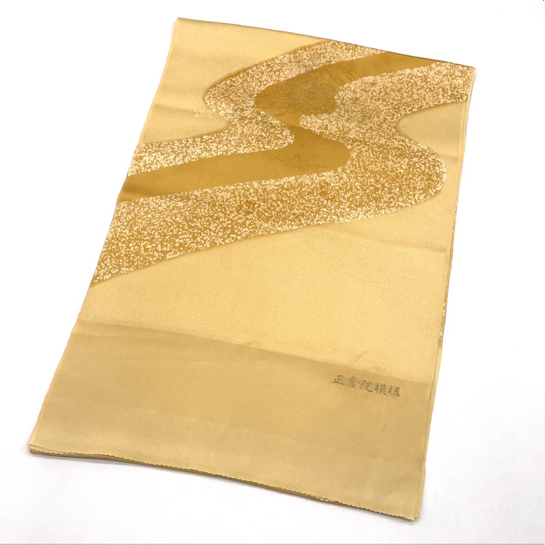 Obiage Silk S-rank Semi-formal Light Mandarin Orange Shosoin pattern Length approximately 184cm Width approximately 30.5cm Cream-colored 1136002432915