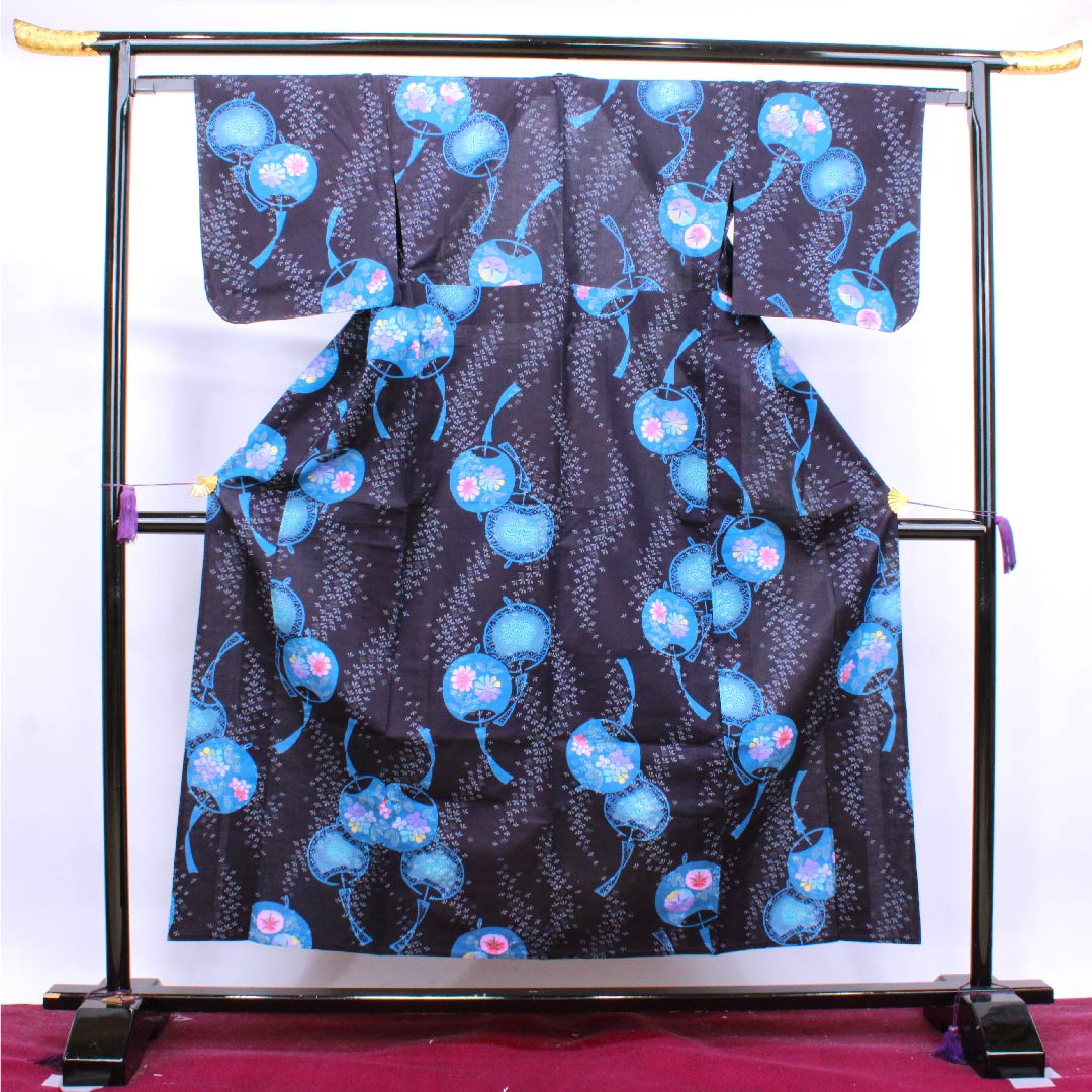 浴衣 濃紺色 風鈴 木綿 Sランク 単衣 身丈154cm 裄丈63.5cm 紺系 1118004382218