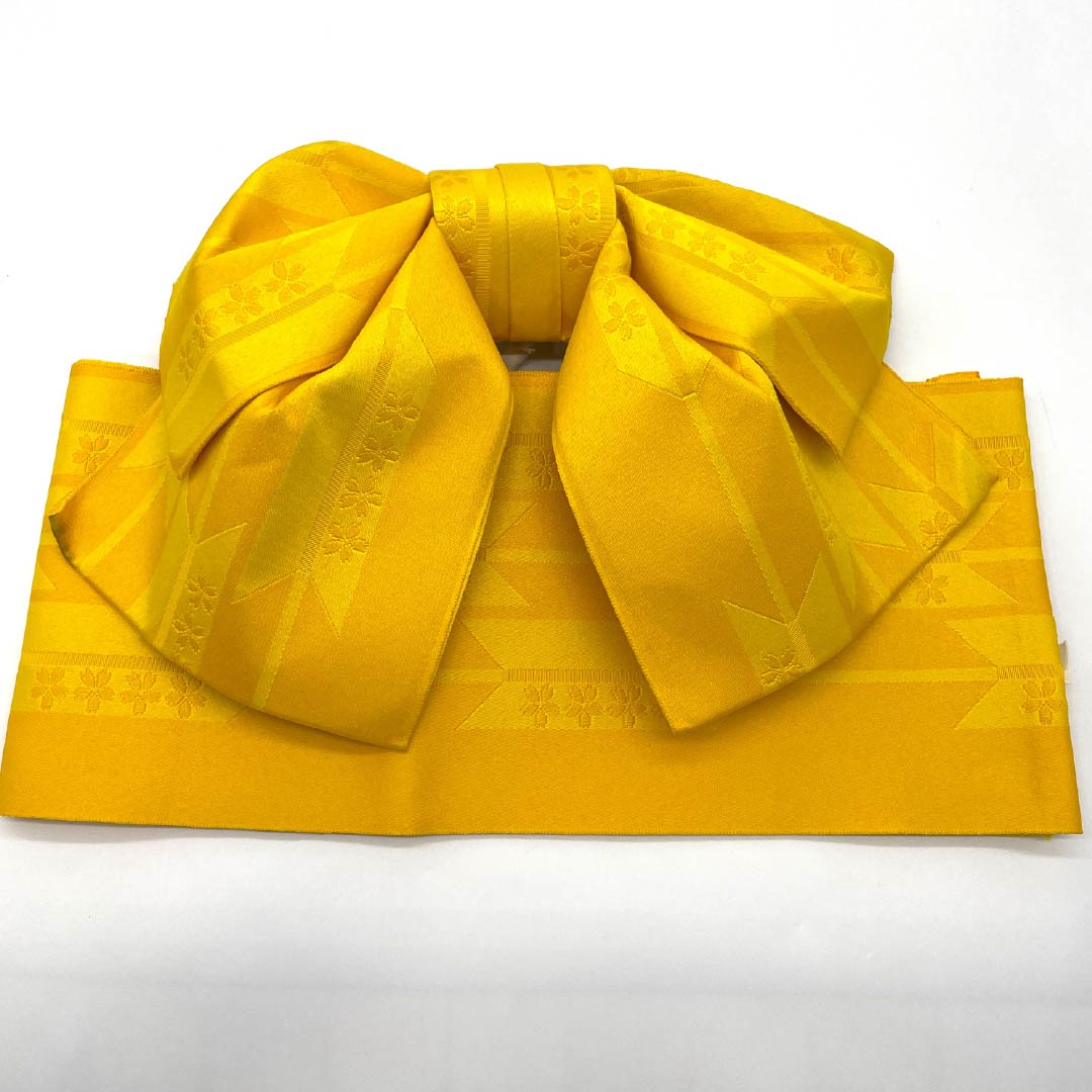 作り帯 ポリエステル 山吹色(やまぶきいろ) 矢絣 桜 浴衣用 Aランク 黄系 1131000703923