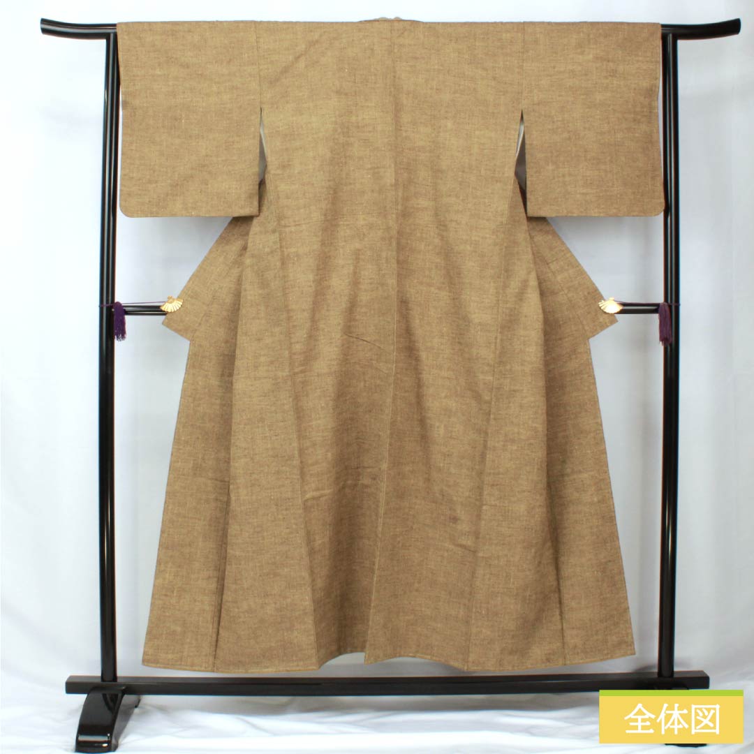 紬 正絹 身丈152cm 裄丈64cm 伽羅色(きゃらいろ) 真綿紬 無地 しつけ糸付き Sランク 袷 茶系 1116003852214