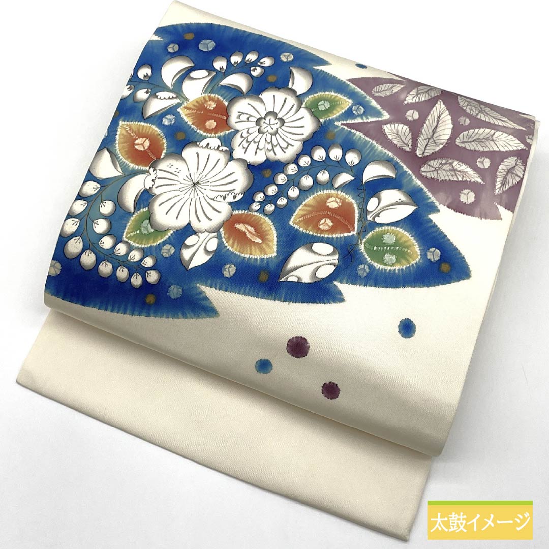リサイクル着物】名古屋帯 生成り色（きなりいろ） 染め帯 作家物 辻ヶ 
