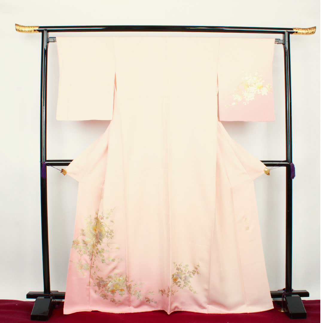 訪問着 袷 身丈167.5cm 裄丈65cm 乙女色 和田光正 金彩友禅 草花模様 正絹 Sランク ピンク系 1112001822513