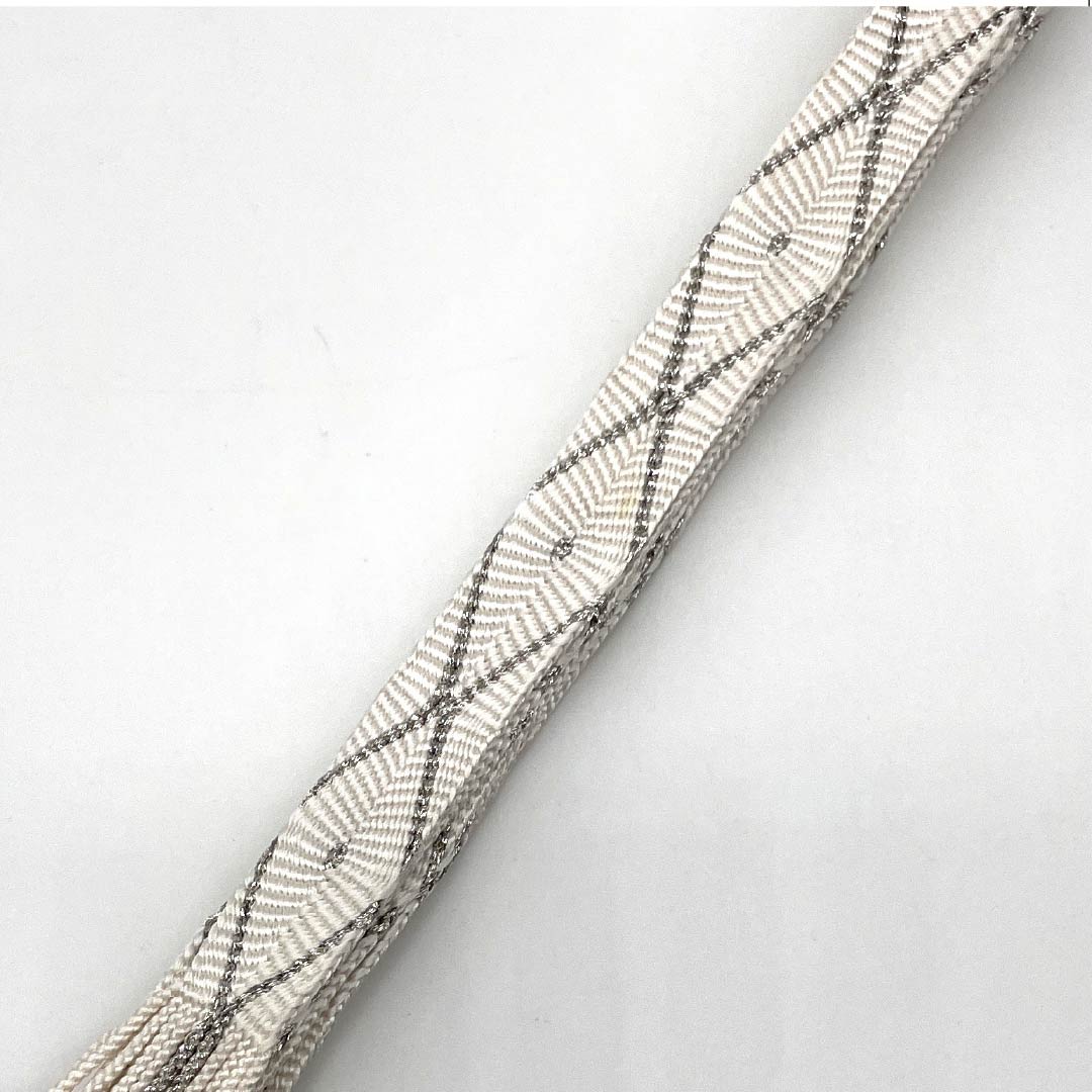 帯締め 正絹 Sランク 白色(しろいろ) 銀色 菱模様 長さ約164cm 幅約1.7cm フォーマル 白系 1135004592311