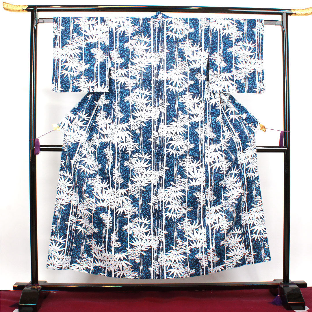 浴衣 濃紺色 竹 木綿 Sランク 単衣 身丈153cm 裄丈62.5cm 紺系 1118003302218