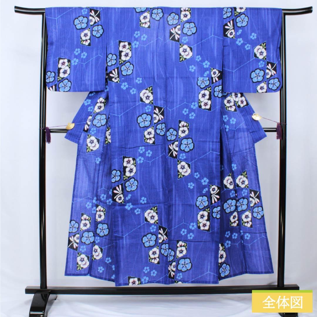 浴衣 木綿 身丈150cm 裄丈65cm Sランク 単衣 青系 青紫色(あおむらさきいろ) トンボ 撫子 1118006592117