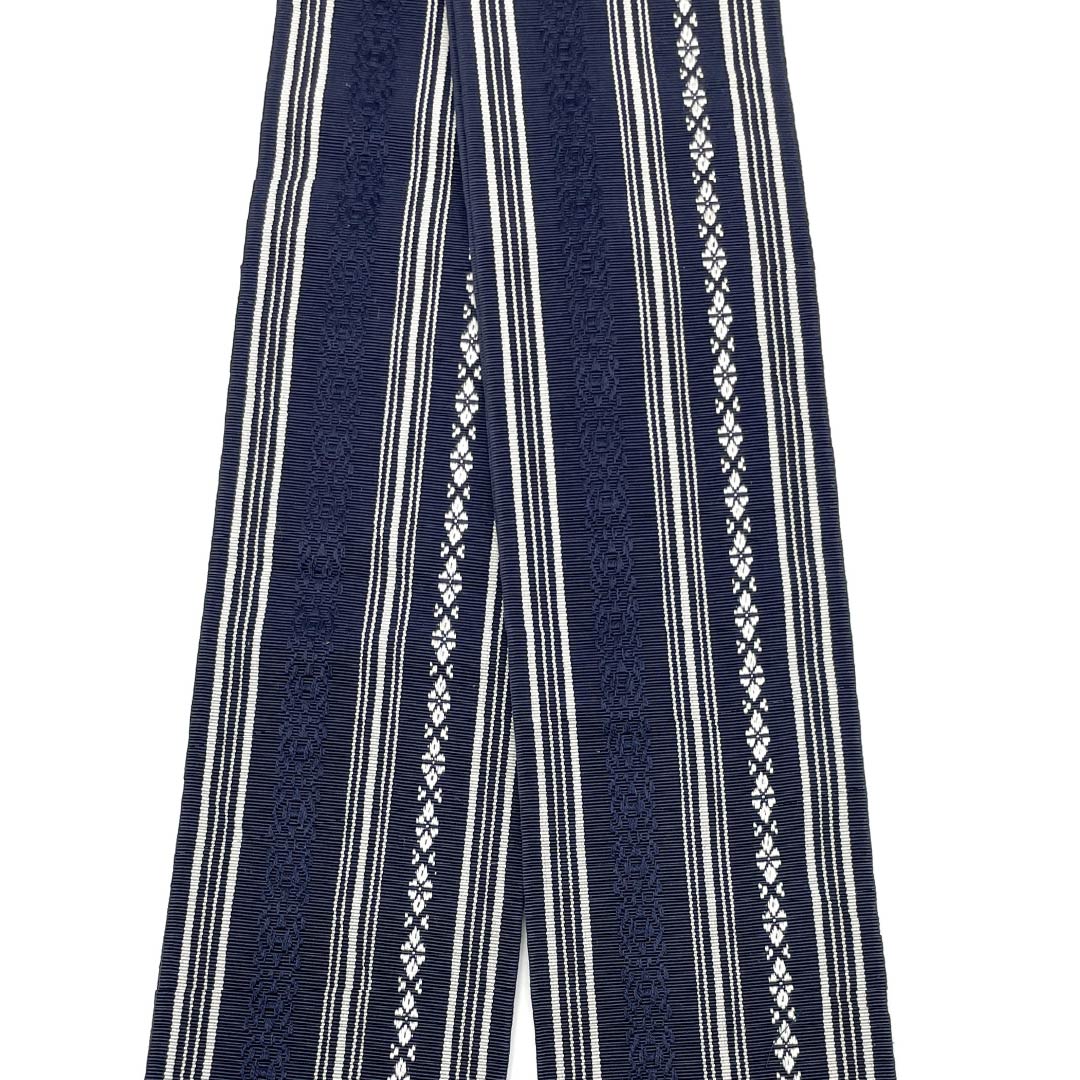 (未仕立)角帯 木綿 燻色(ふすべいろ) 博多織 献上柄 帯丈376cm 幅8.5cm Sランク 紺系 1134000472918