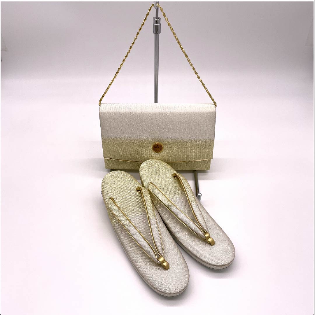 (新古品)草履バックセット フォーマル 金色(きんいろ) 未使用品 グラデーション 桐 Mサイズ 金系 Sランク 1133000212321