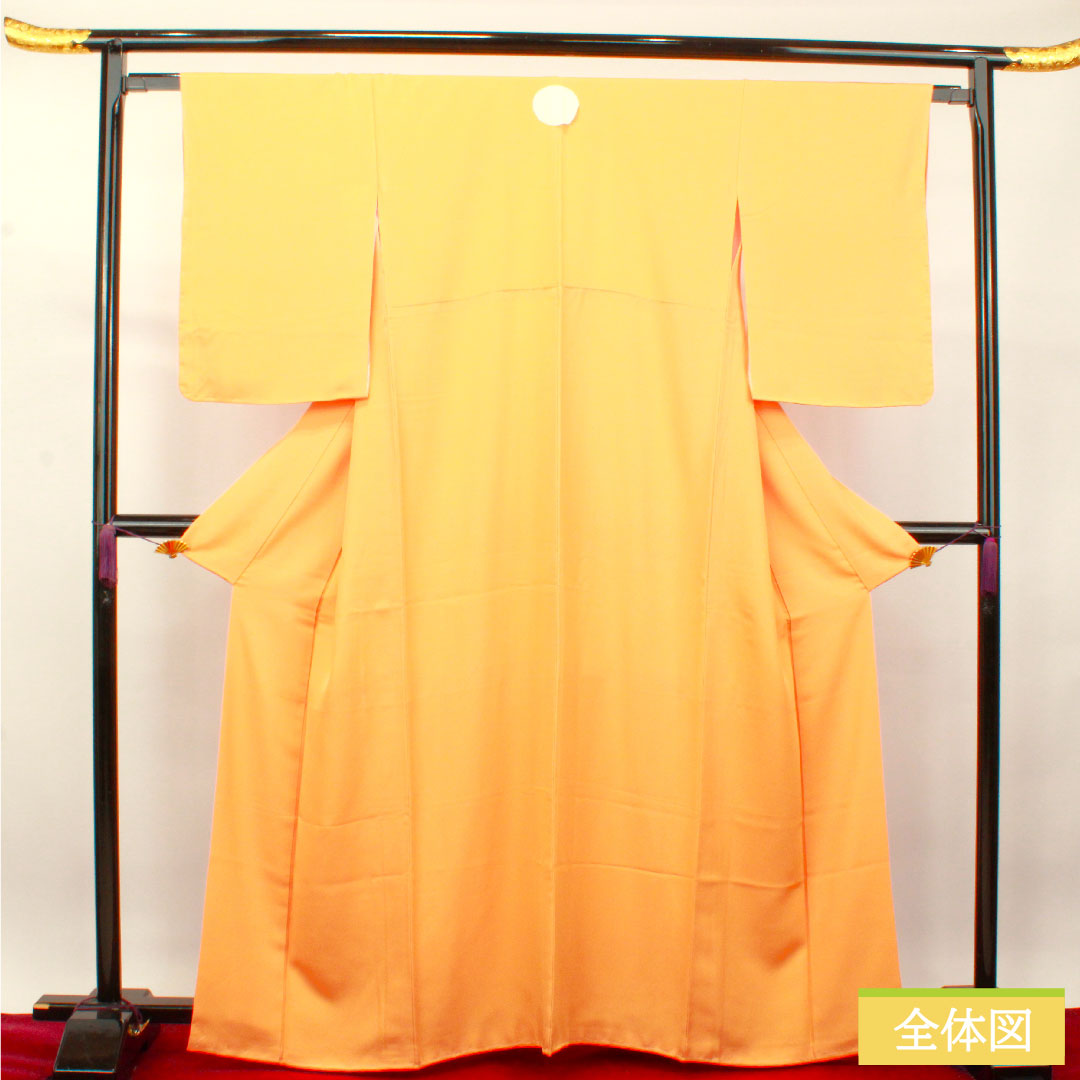 Plain color, pure silk, length 164cm, sleeve length 64.5cm, apricot color, plain color, Gosankiri, with basting thread, lined, S rank, orange color, 1114001152426