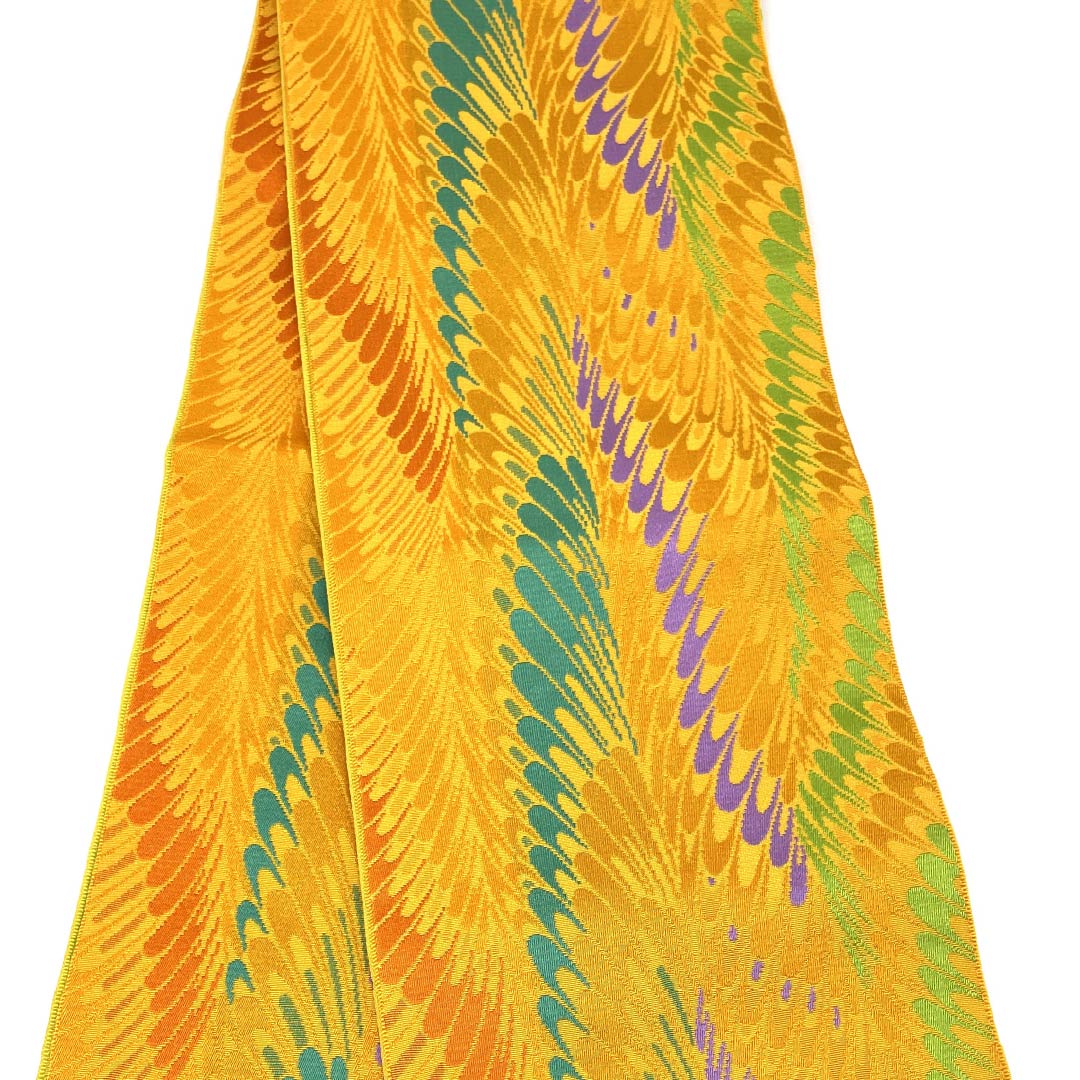 半幅帯 ポリエステル 山吹色(やまぶきいろ) Kansai 抽象模様 帯丈402cm 黄系 Sランク 1125001802423