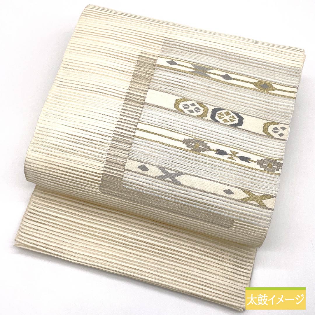 名古屋帯 正絹 生成り色(きなりいろ) 夏帯 抽象模様 帯丈367cm Sランク ポイント柄 セミフォーマル クリーム系 1124008562315 松葉仕立て