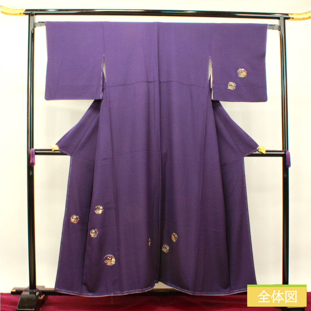 Homongi, pure silk, lined, length 155.5cm, sleeve length 65.5cm, purple, embroidery, basting thread included, unused, S rank, purple, 1112003462320